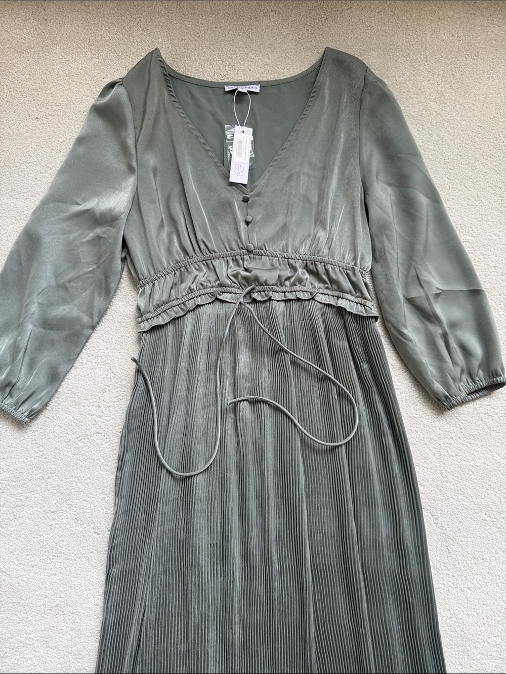 Baltic Born Eucalyptus Satin V-Neck Midi Dress - Picture 2 of 6